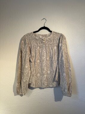 LOFT Cream Paisley Button-Down Long Sleeve Top
